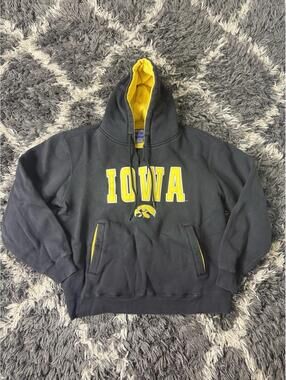 Vintage 90s Iowa Hawkeyes Hoodie Adult Medium Black Sweatshirt